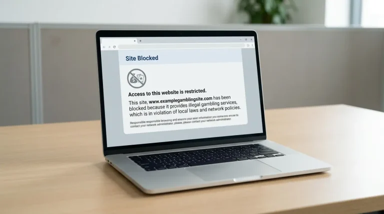 Blocked illegal casino website notice shown in a browser in Australia