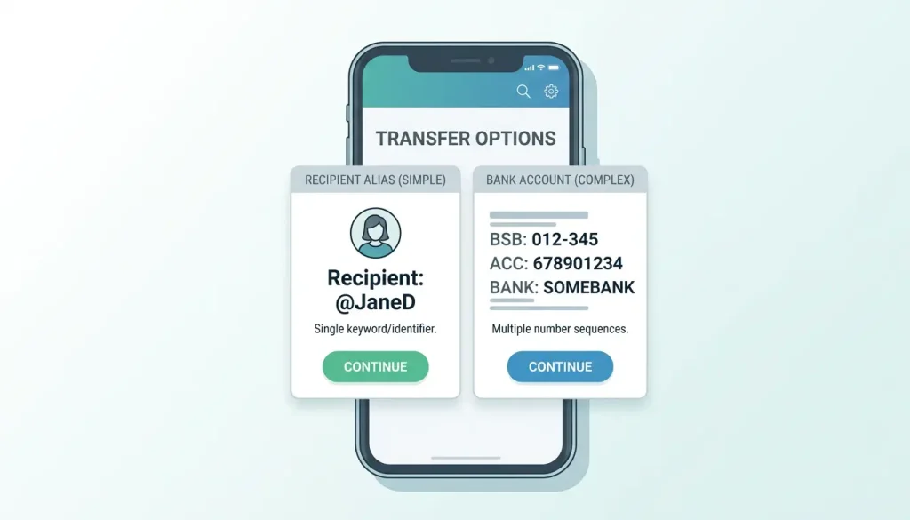A simple PayID alias next to a traditional BSB and account number