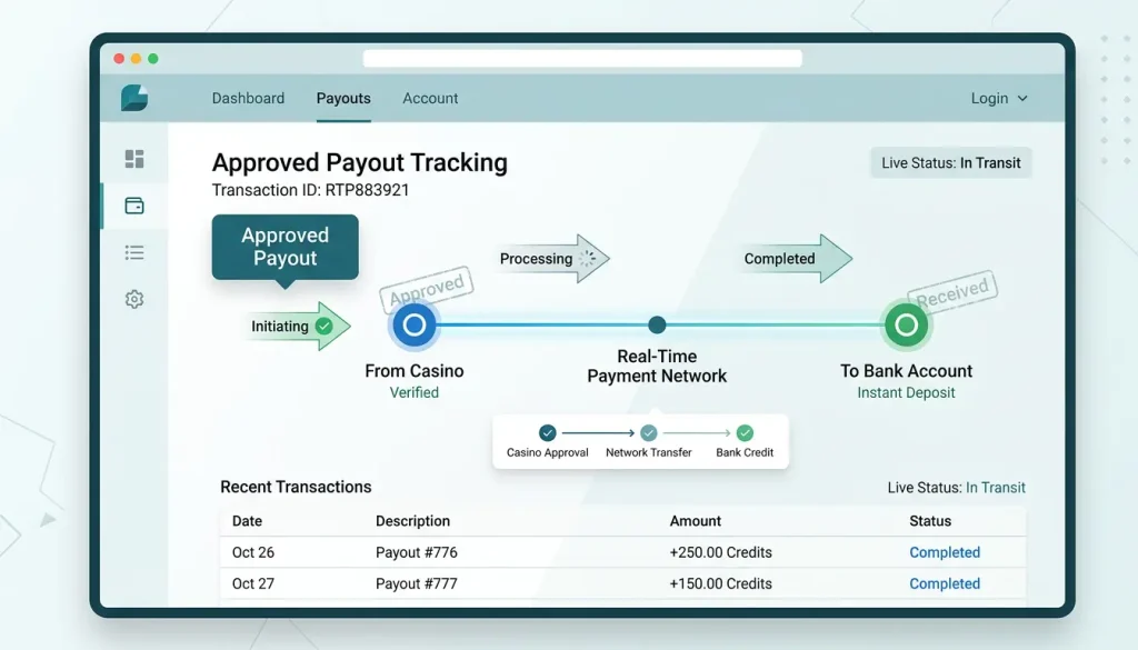 Approved payout moving over the real-time rail to a bank account