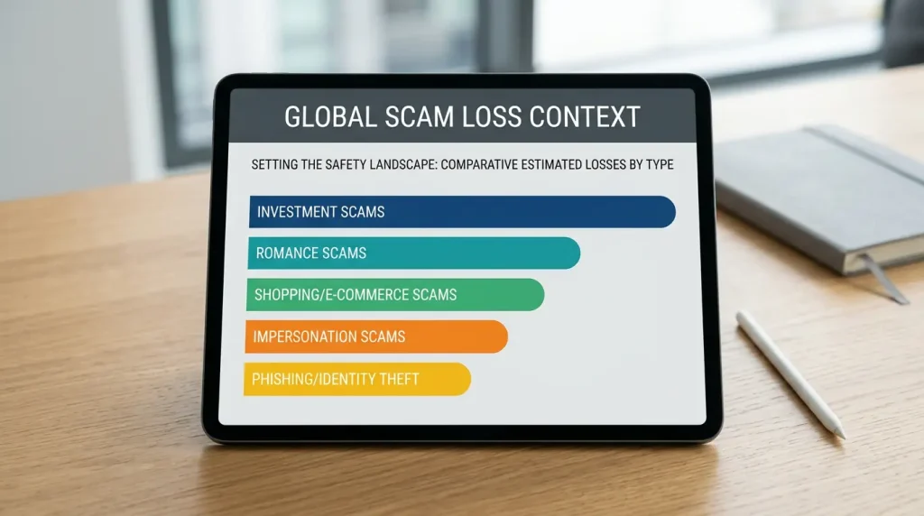 Clean bar graphic illustrating Australian scam loss figures used to set the PayID safety context