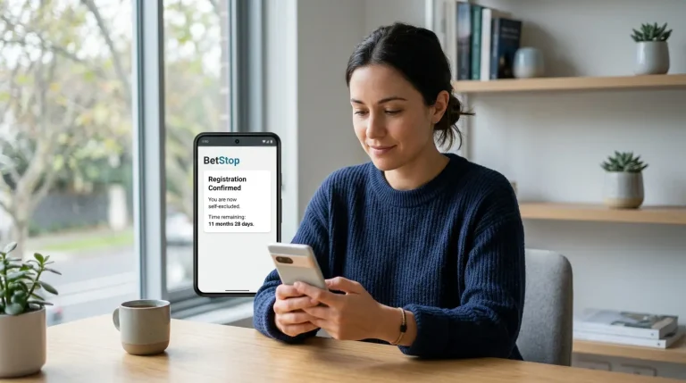 BetStop national self-exclusion register sign-up shown on a screen