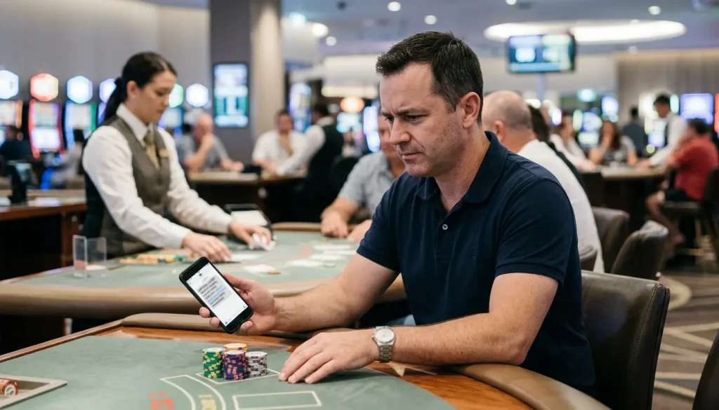 Casino player receiving a fraudulent payment message on a phone