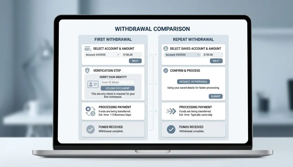Comparison of a slower first PayID withdrawal against faster repeat payouts