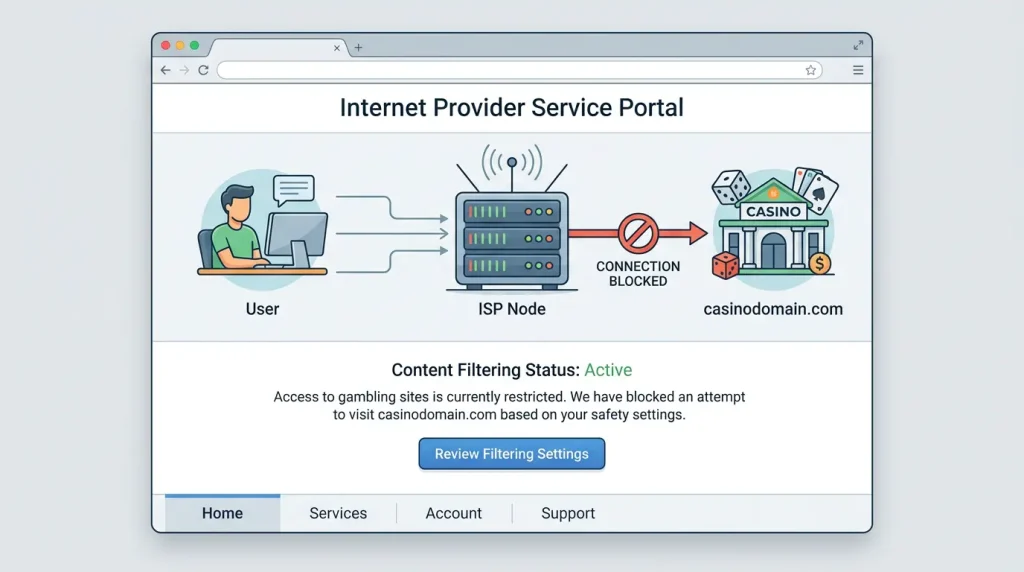 Internet provider applying an ACMA site block to a casino domain