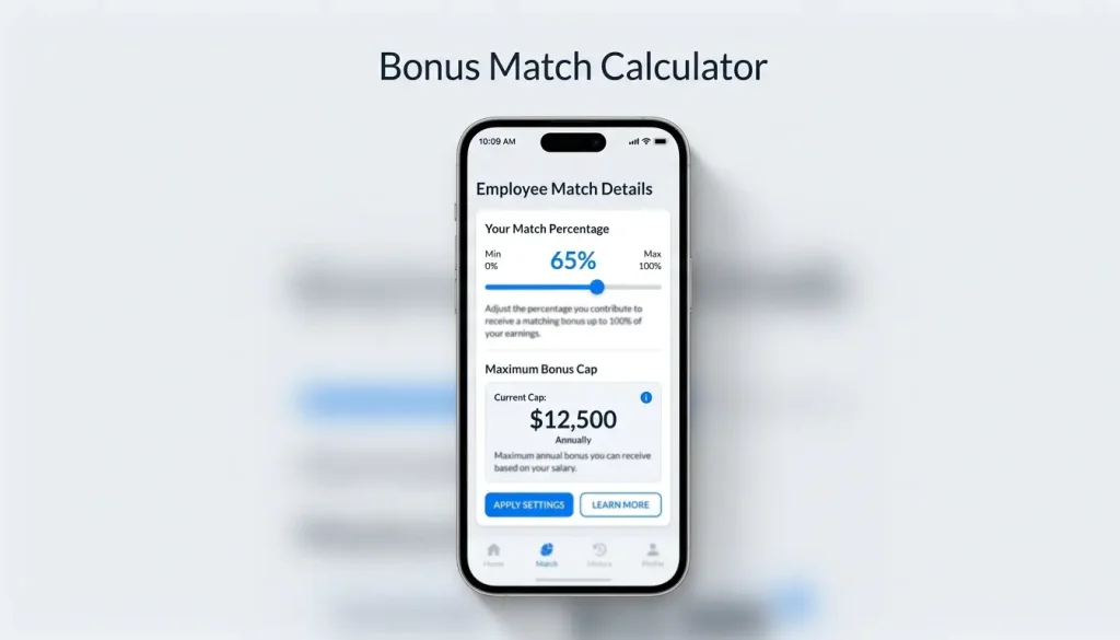 Deposit bonus screen showing a match percentage and maximum bonus amount