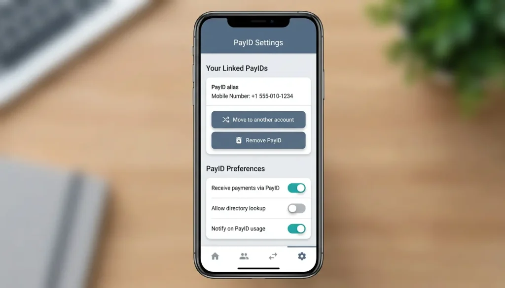 Managing, moving or removing a PayID alias in banking app settings