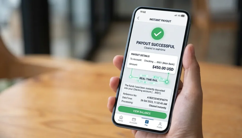 Approved PayID payout clearing to a bank account in seconds on the NPP rail