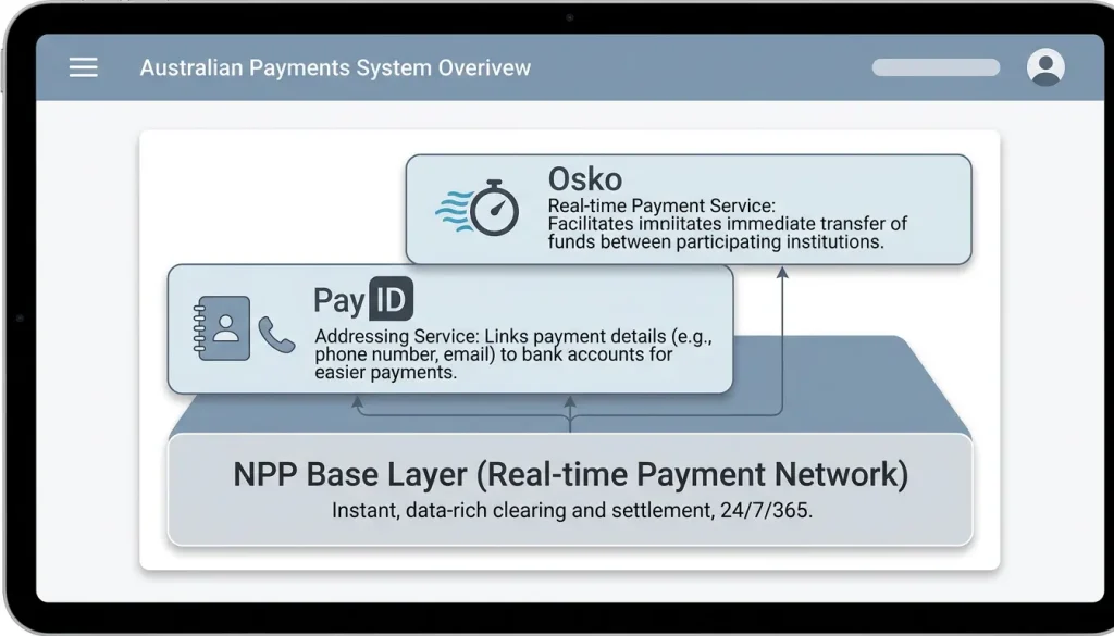 How PayID addressing and Osko delivery sit on top of the NPP