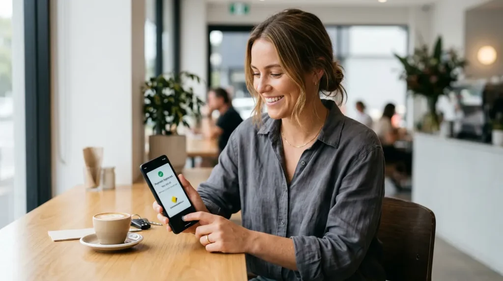 Mobile-first PayID deposit approved with a fingerprint in a banking app