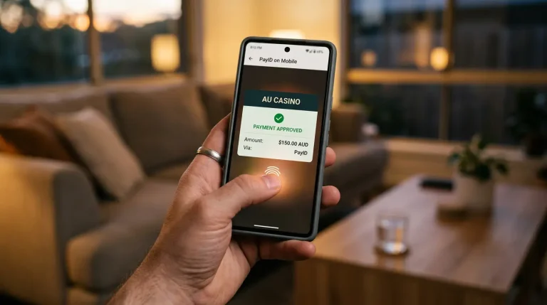 Making a PayID casino deposit on a mobile phone with biometric approval