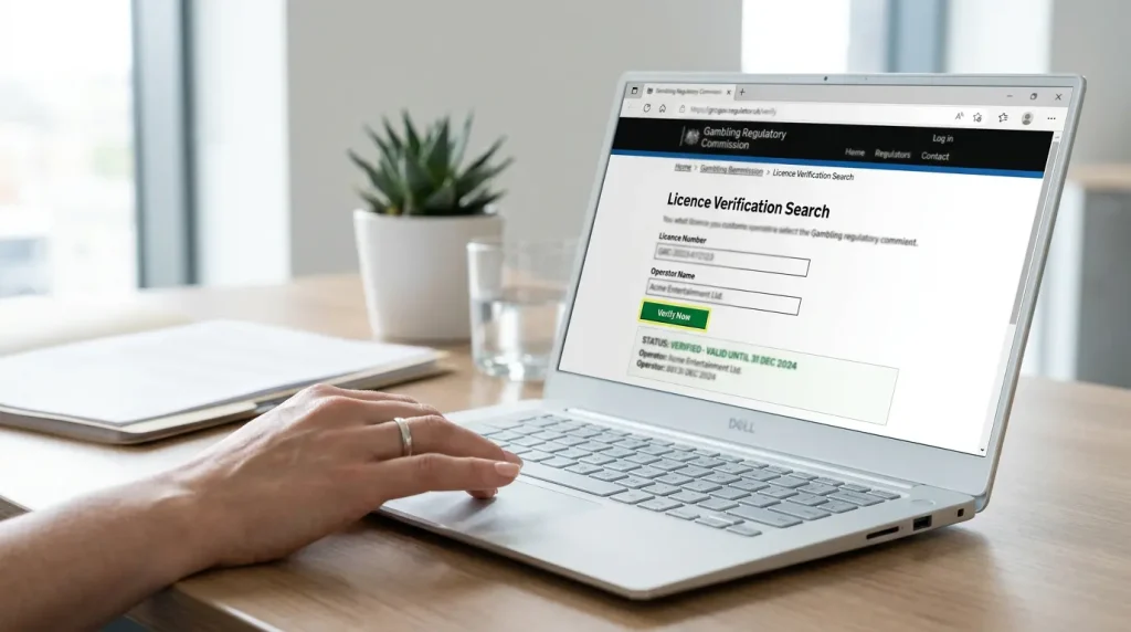 Hand checking an offshore casino licence at the regulator source rather than a footer logo