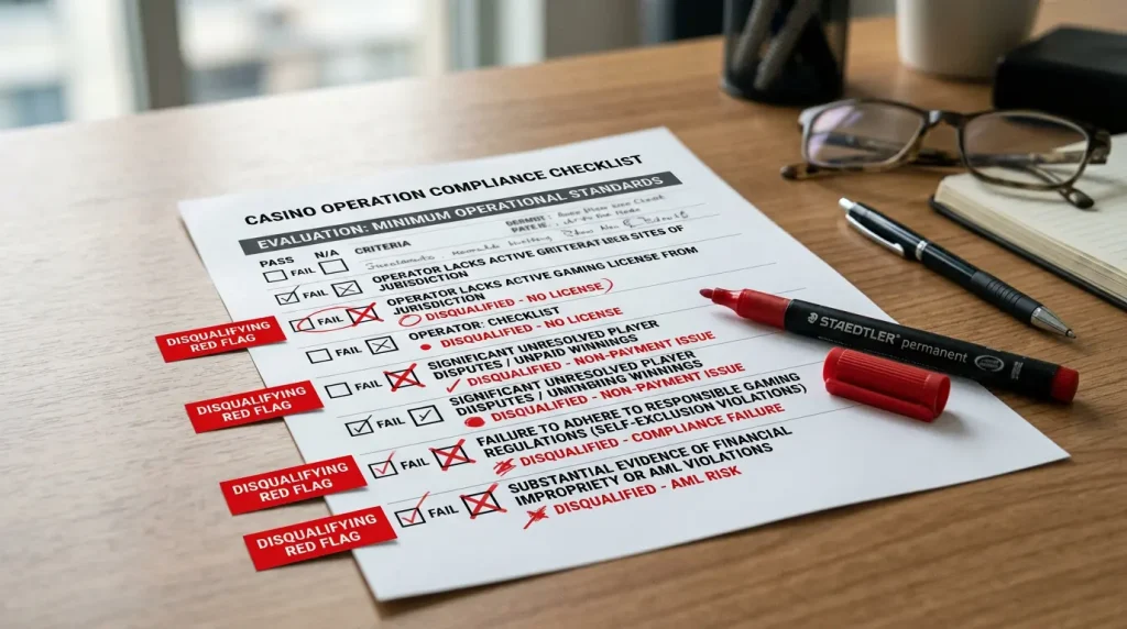 Warning sign highlighting red flags that drop a PayID casino off a trustworthy operator list