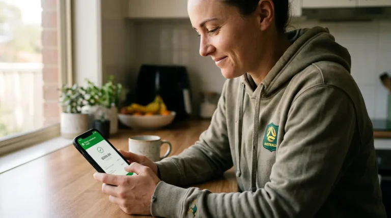 Australian player checking a PayID casino withdrawal payout on a banking app after winning
