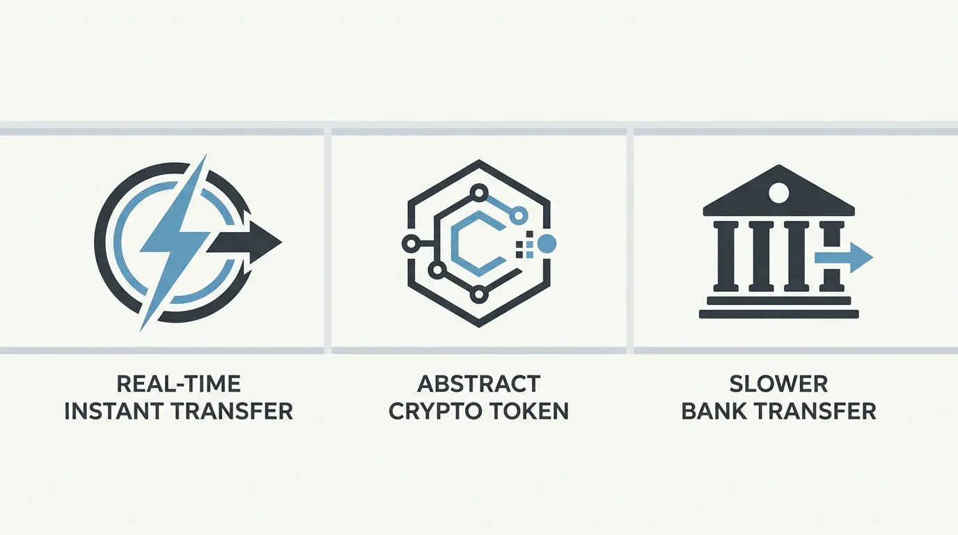 Three payment options compared: PayID, cryptocurrency and a standard bank transfer