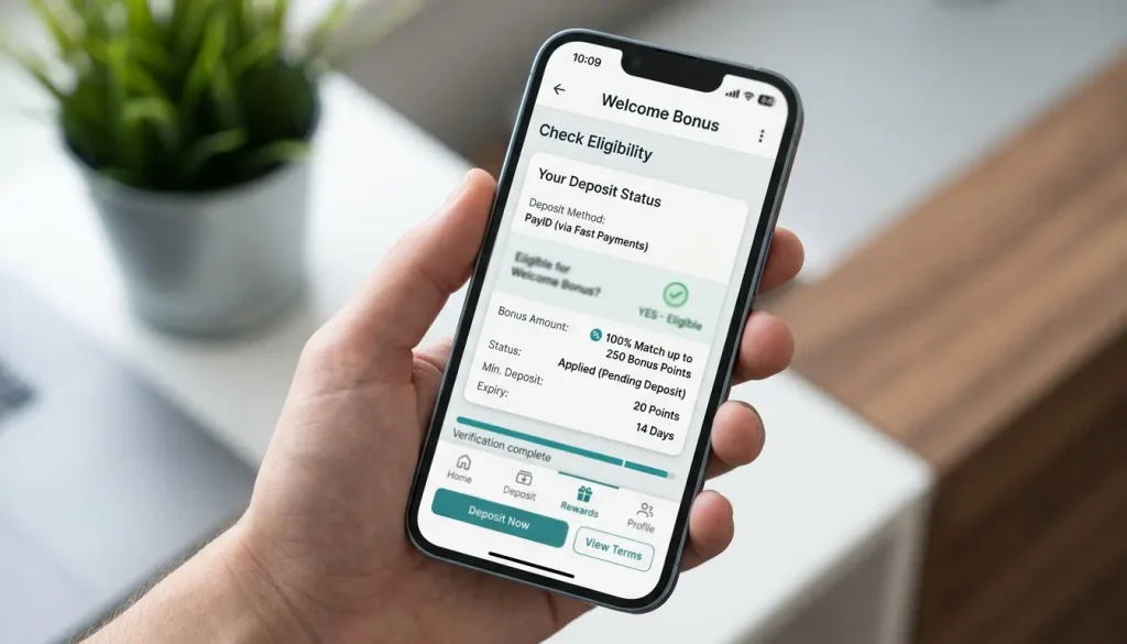 Checking whether a PayID deposit qualifies for a casino welcome bonus