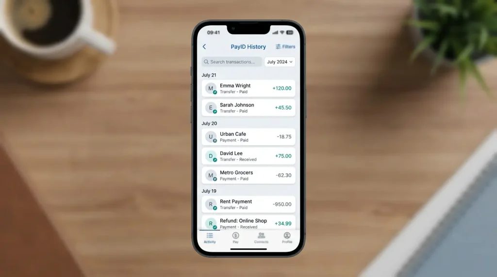PayID transaction history used as a clean personal record of play
