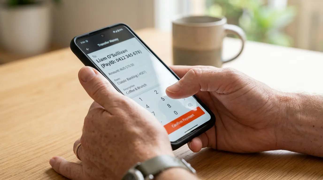 Australian player paying a casino PayID alias from a mobile banking app
