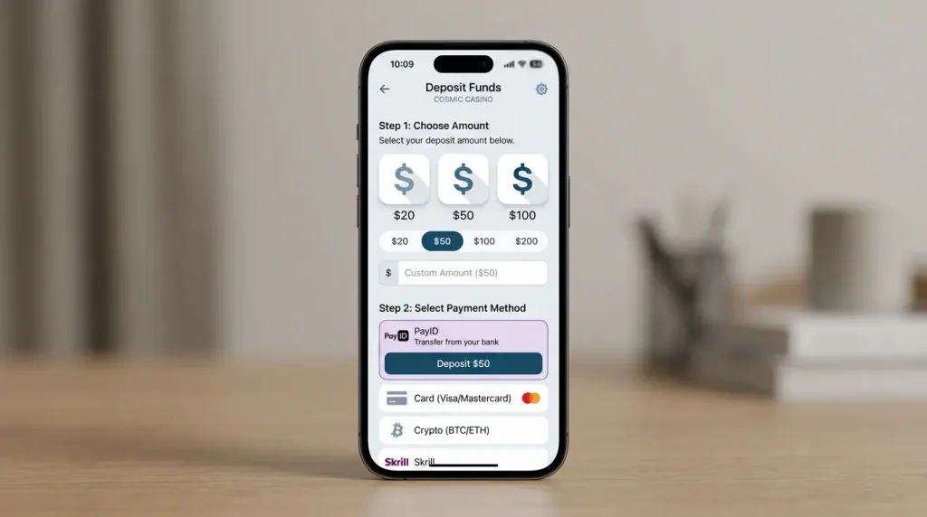 Making a seamless PayID casino deposit on a mobile phone