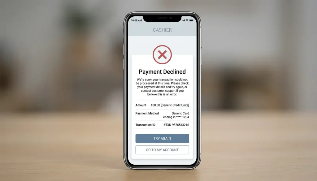 PayID payment declined message displayed at a casino cashier