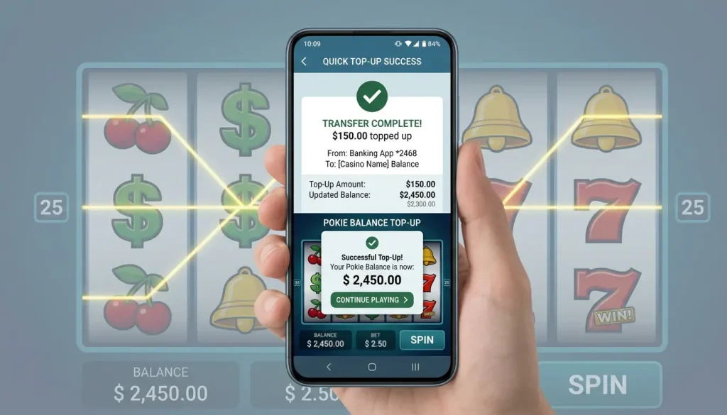 Quick PayID deposit landing on a pokie balance ready to spin the reels