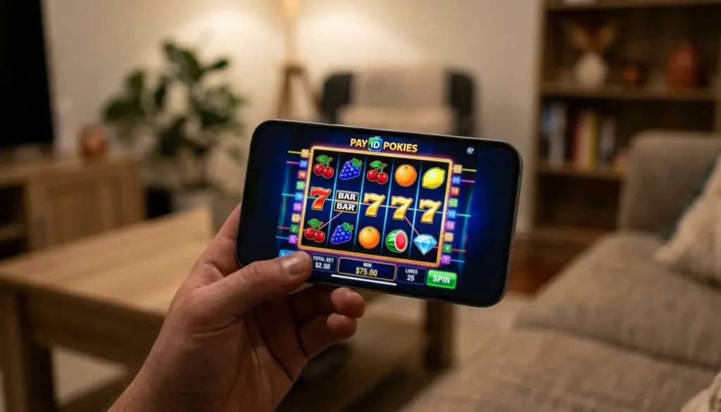 Real money online pokie with spinning reels funded by a PayID deposit on a phone