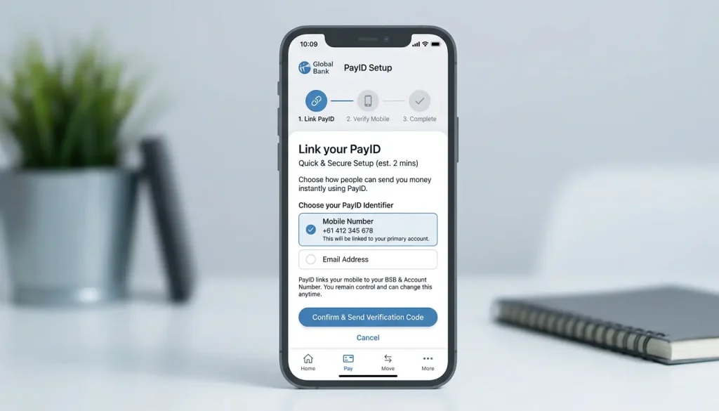 Quick PayID setup taking a couple of minutes in a banking app