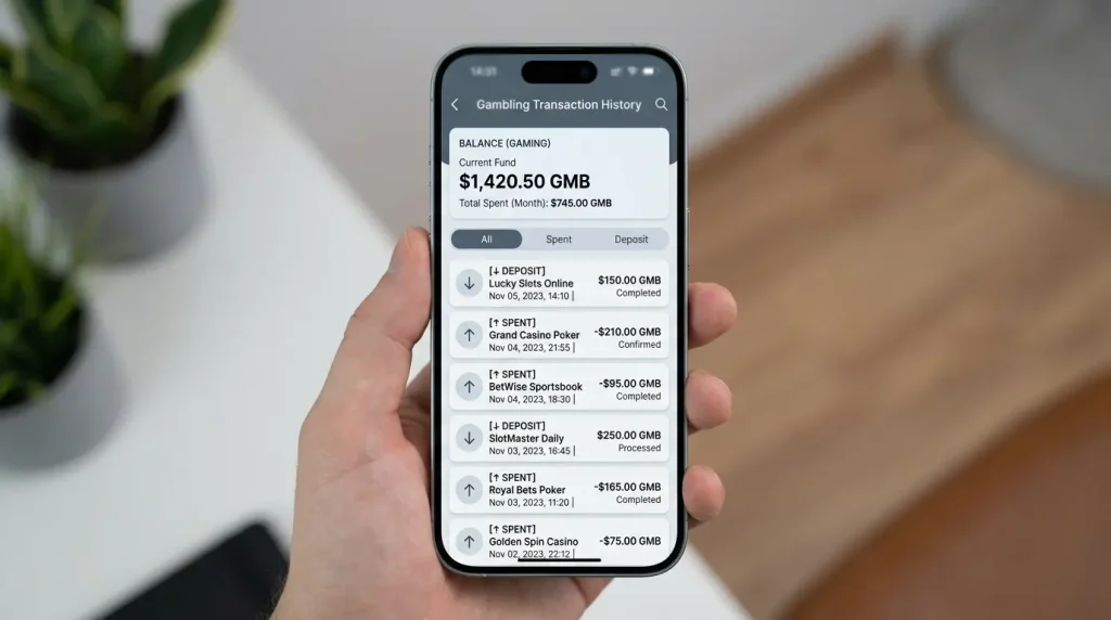 Using a banking app PayID history to track and control gambling spend