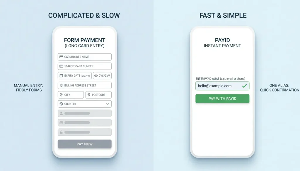 Player comparing a card form with a simple PayID casino deposit