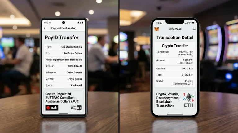 Side-by-side comparison of PayID AUD rails against cryptocurrency for casino play in Australia