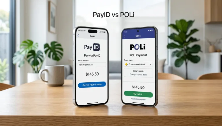 PayID and POLi casino payment methods compared on a mobile screen