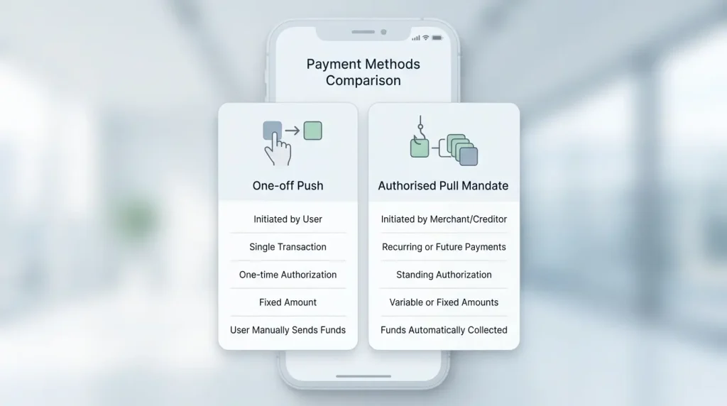 PayTo and PayID difference shown as mandate versus single push