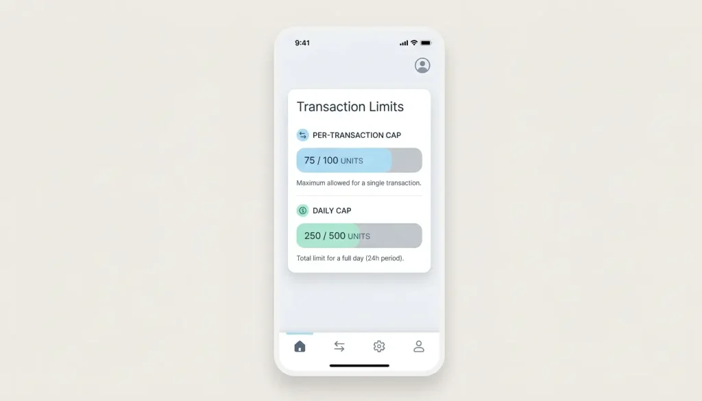 Per-transaction and daily transfer caps set by a bank