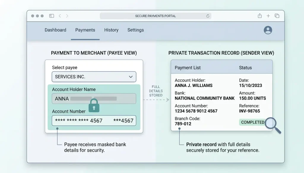 PayID hiding bank account details from the payee while keeping a record