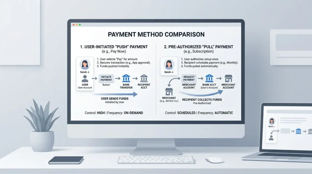 PayID push payment compared to a PayTo authorised pull mandate