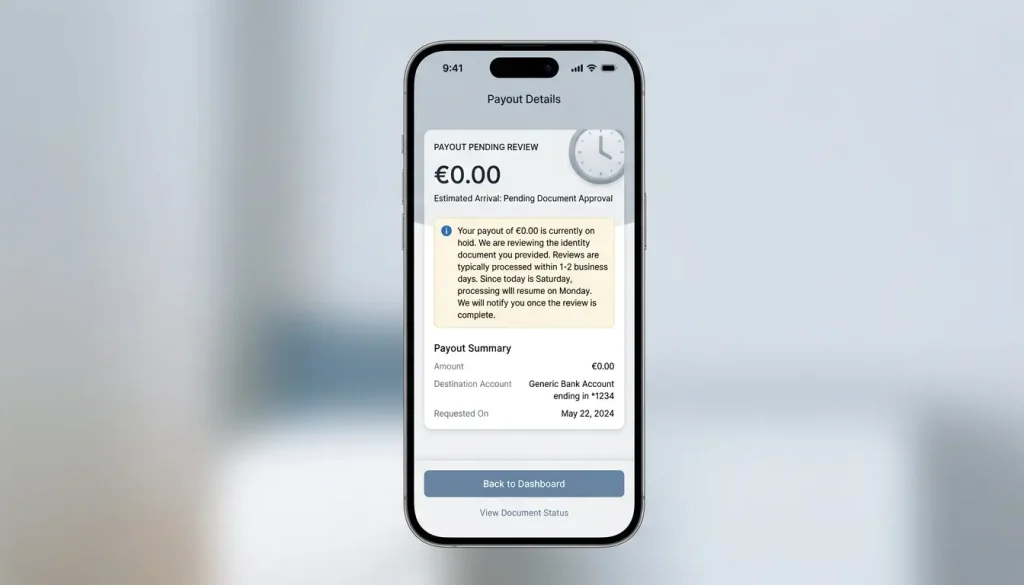 Weekend processing and a KYC hold stretching a PayID payout wait